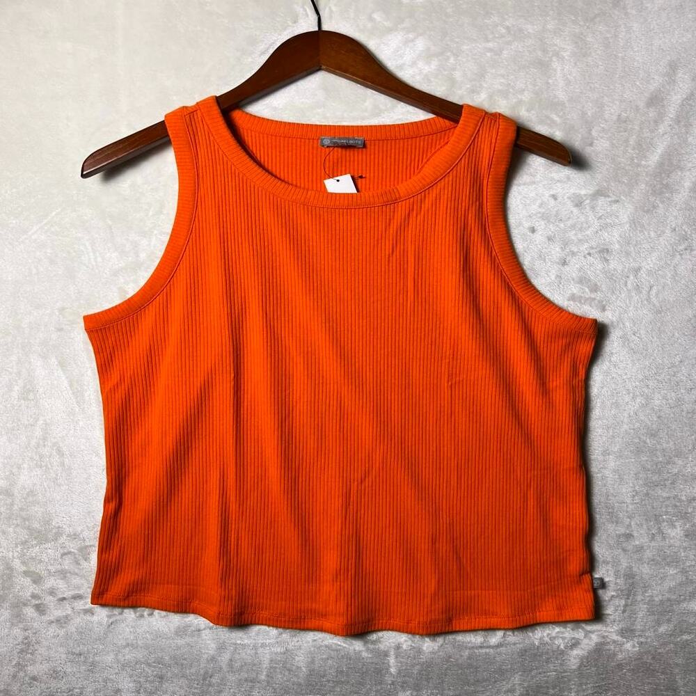 T by Talbots Bright Orange Rib Knit Tank Top Women's XL Chic Casual Summer Layer